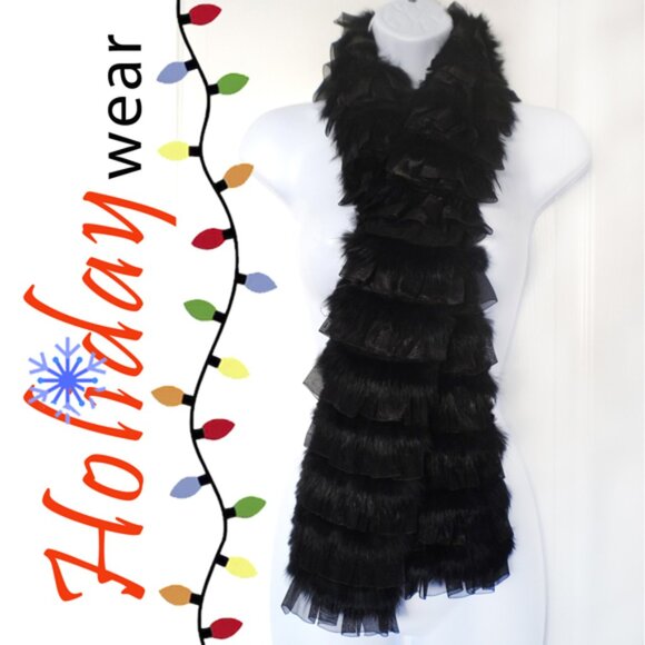 Long lux black rabbit and chiffon scarf - Picture 1 of 4